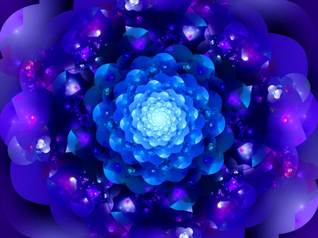 Magical blue glowing space mandala computer generated abstract backgroundの写真素材