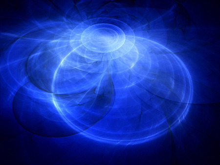 Blue glowing trajectories in space, fourth dimension, computer generated abstract backgroundの写真素材