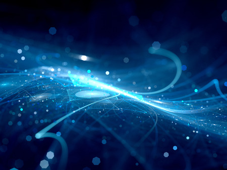 Blue glowing new technology in deep space, computer generated abstract backgroundの写真素材