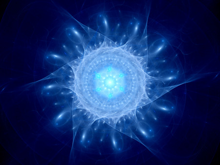 Blue glowing futuristic fractal in space, computer generated abstract backgroundの写真素材