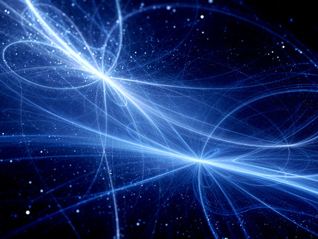 Blue glowig interstellar trajectory curves, computer generated abstract background