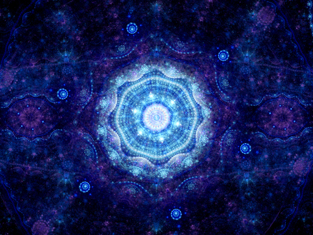 Blue glowing oriental mandala, computer generated abstract backgroundの写真素材