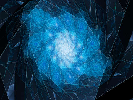 Blue glowing connection lines in spiral, computer generated abstract backgroundの写真素材