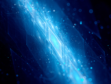 Blue glowing futuristic technology squares in space, computer generated abstract backgroundの写真素材