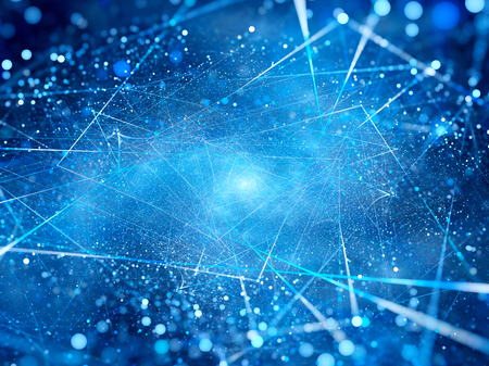 Blue glowing connections in space, big data , computer generated abstract background, 3D renderの写真素材