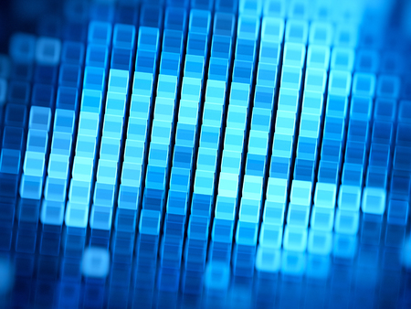 Blue glowing grid computing fractal, computer generated abstract background, 3D render