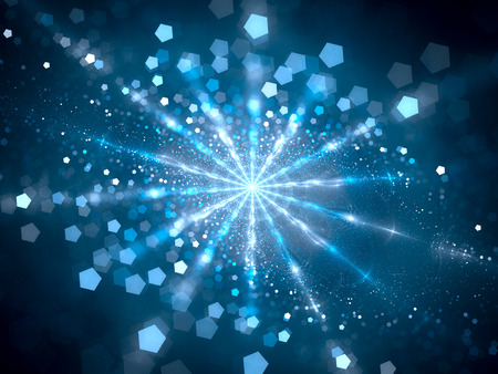 Blue glowing hub in space with particles, computer generated abstract background, 3D renderの写真素材