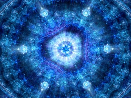 Blue glowing esoteric fractal, computer generated abstract background, 3D render
