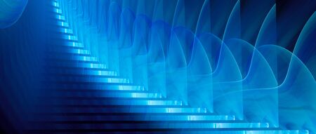 Blue glowing iterated surfaces in space, computer generated abstract background, 3D render