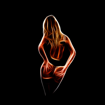Sexy woman dancer in underwear grab ass fiery silhouetteの写真素材