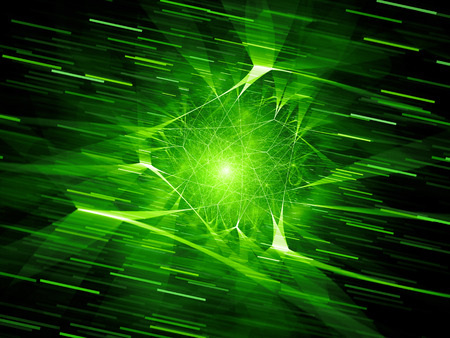 Green glowing futuristic network connections in space with motion lines, computer generated abstract background, 3D renderingの写真素材
