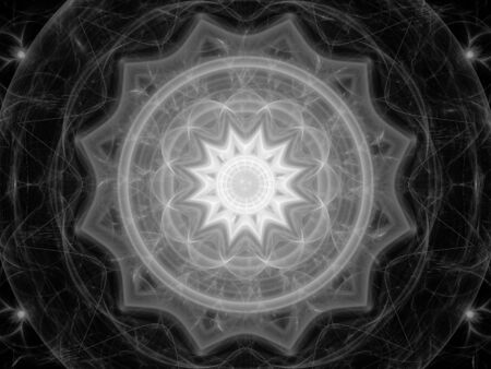 Magical space mandala black and white texture, computer generated abstract background, 3D renderingの写真素材