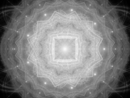 Glowing magical mandala in space, black and white texture, computer generated abstract background, 3D renderingの写真素材