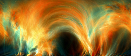 Colorful fiery glowing plasma curves, computer generated abstract background, 3D renderingの写真素材