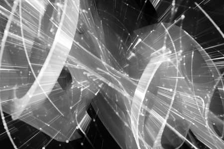Glowing new technology in motion, black and white, computer generated abstract texture for overlay or screen effect, 3D renderingの写真素材