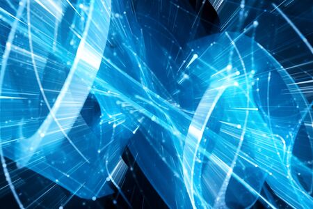 Blue glowing futuristic technology and big data in motion, computer generated abstract background,...