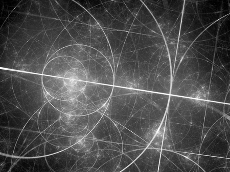 Glowing fibonacci circles in space black and white, golden ratio, mathematics, computer generated...