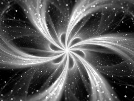 Magical spinning mandala in space, computer generated abstract background, black and white, 3D...