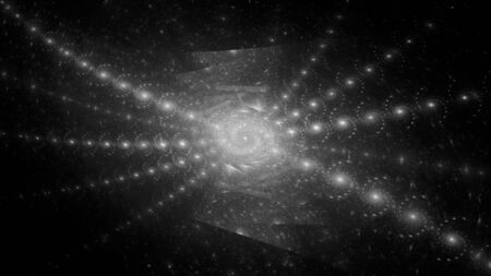 Glowing multiple spirals in space, black and white intensity map, 3D renderingの写真素材