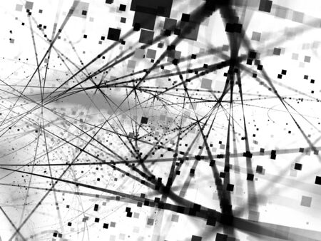Connection lines with particles black and white negative overlay, new technology, big data, computer...