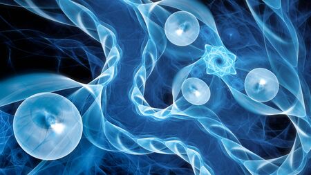 Blue glowing quantum correlaction abstract background, 3D rendering