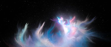 Colorful plasma wild flames in deep space ultra widescreen template, computer generated abstract...