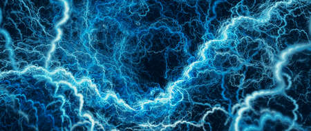 Blue glowing high voltage lightning, computer generated abstract background, 3D rendering