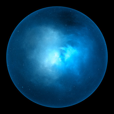 Blue glowing nebula ball, computer generated abstract object, isolated on black, 3D rendering