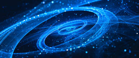Blue glowing spiral galaxy with stars, computer generated abstract background, 3D rendering
