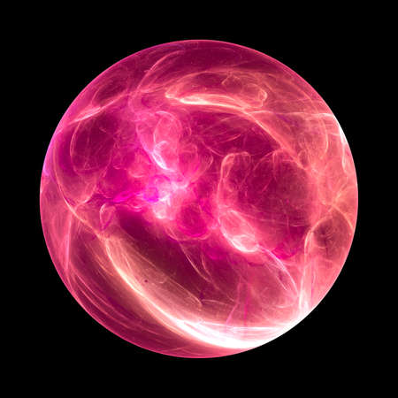 Lucifer's ball, fiery glowing red energy ball, computer generated abstract background, isolated on black, 3D renderingの写真素材