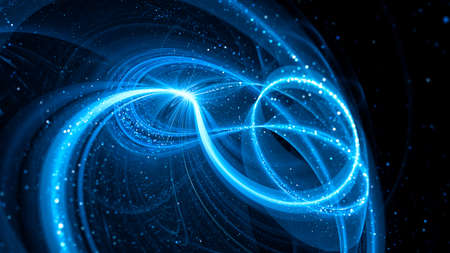 Blue glowing light trajectory in space, computer generated abstract background, 3D rendering