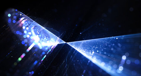 Blue glowing futuristic technology with glowing bokeh elements, computer generated abstract background, 3D renderingの写真素材