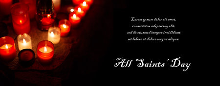 Burning candlelights at All Saint's Day widescreen template, empty spaceの写真素材