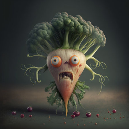 Funny vegetable with funny face. Conceptual image of healthy food.の素材