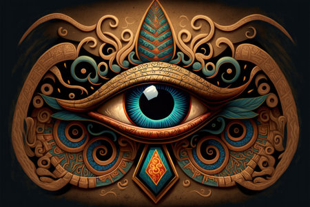 Eye of God with ornament on dark background. Psychedelic illustration.の素材