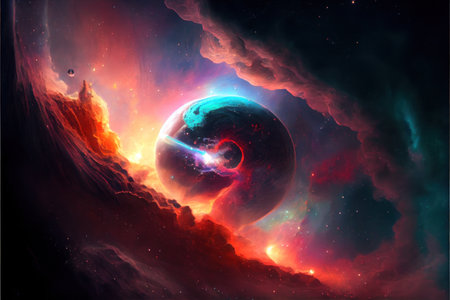 Abstract space background with planets, stars and nebula. Vector illustration.の素材