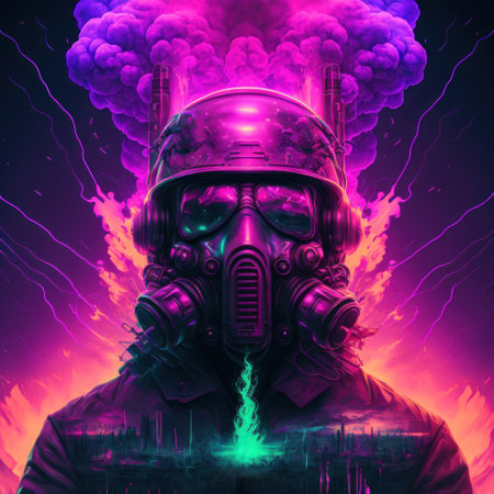 Astronaut with gas mask, smoke and fire. 3d illustrationの素材