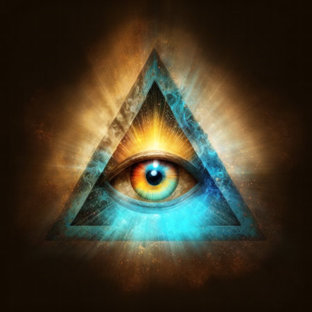 Eye of Providence in space, spiritual illustration. 3D rendering.の素材