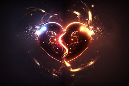 Glowing heart with golden sparkles, Valentine's Dayの素材