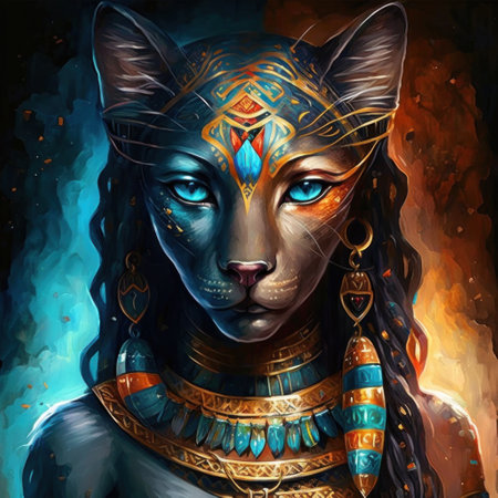 Portrait of Egyptian cat with blue eyes. Bestet. Digital art painting.の素材