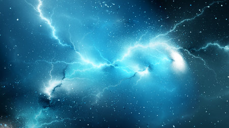 Blue glowing high-energy plasma lightning in space, computer generated abstract background, 3D...