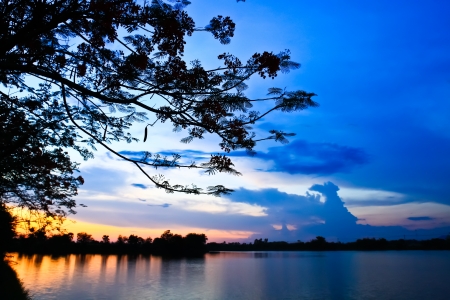sunset on the river,Beautiful reflection on the water.の写真素材