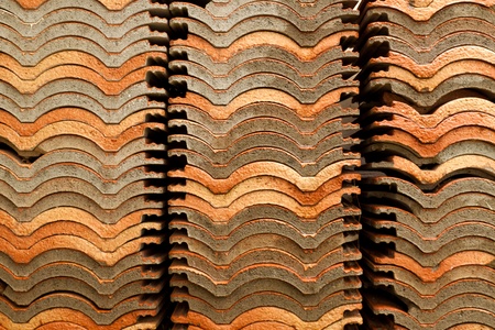 stack of ceramic roof tiles background.の写真素材