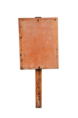 rusty metal sign board isolated on whiteの写真素材