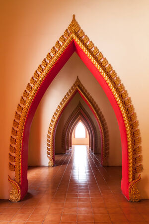 Arch door in Thai public templeのeditorial素材