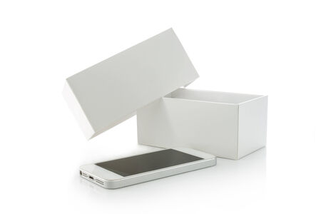 Smartphone with box isolated on white background