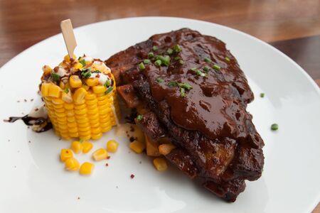 grilled BBQ spare ribs with  cornの写真素材