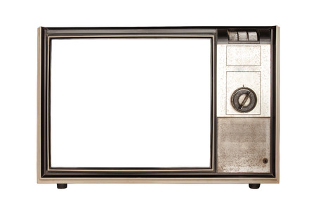 Vintage tv or television isolated on white backgroundの写真素材
