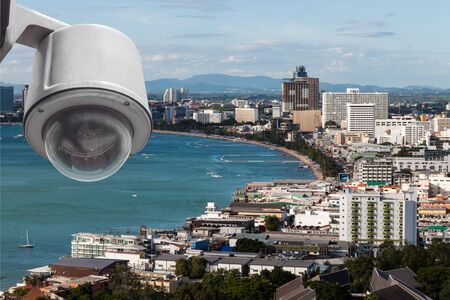 CCTV for Security Camera with cityscape  background