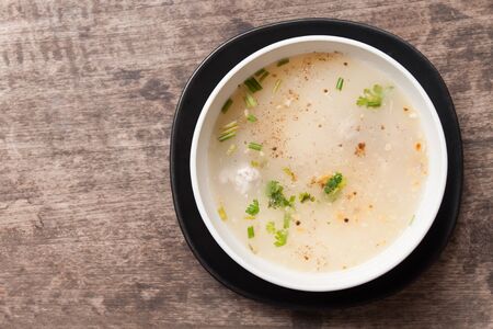 rice gruel  on wood table